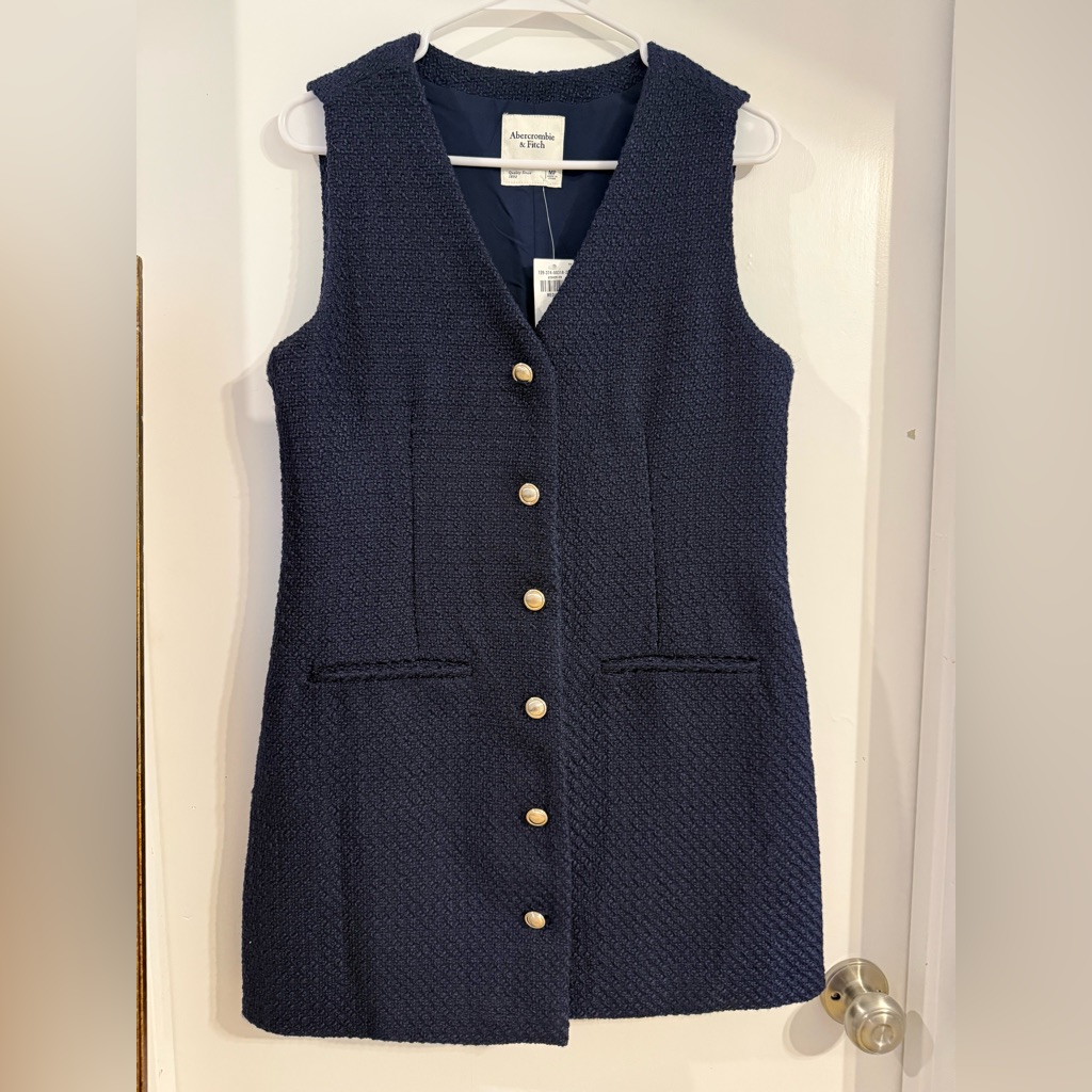 Abercrombie & Fitch Navy Tweed Vest Dress Gold Buttons Nwt Mp